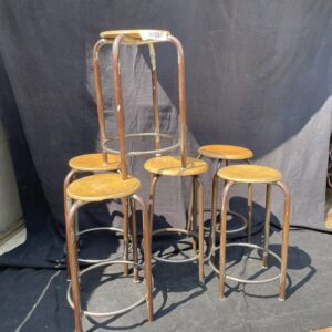 Lot de 6 tabourets vintage indus bois et fer tube